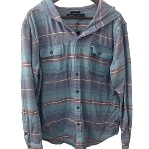 Edgar + Ash‎ Mens XL Striped Hooded Flannel Shirt Button Up Y2K
